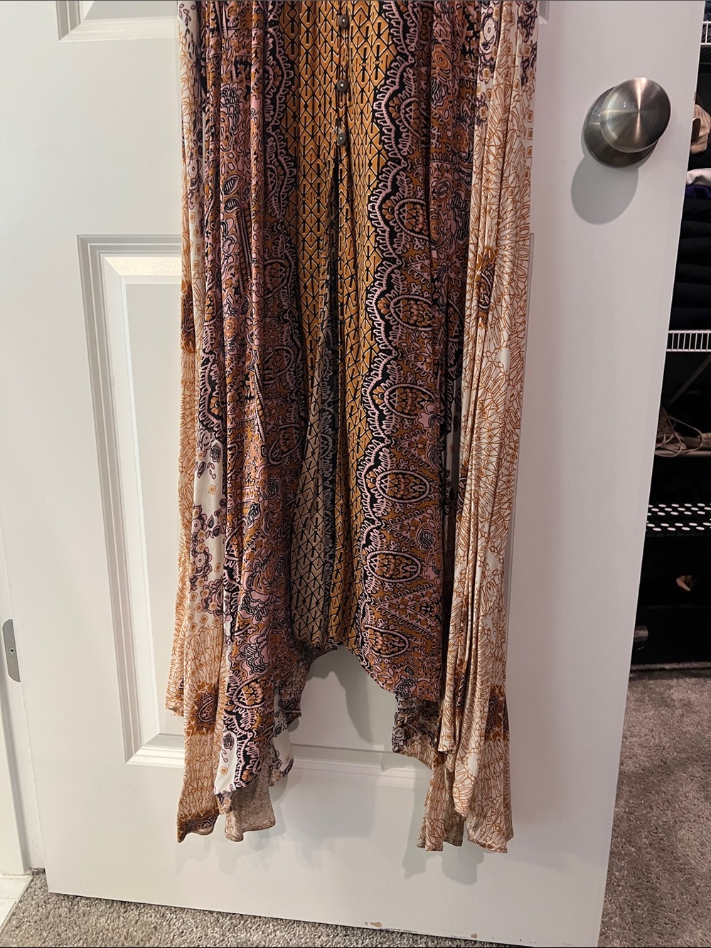 FREE PROPLE Boho Paisley Long Sleeve Maxi Dress in Brown and Cream - Picture 4 of 8